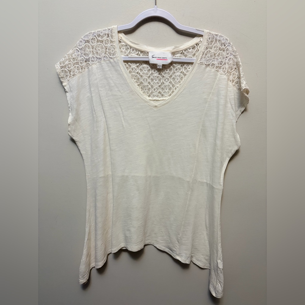 Two By Vince Camuto Cream Lace Cotton/Modal Top